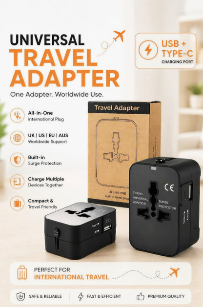All-in-One Universal Travel Adapter with USB & Type-C Ports