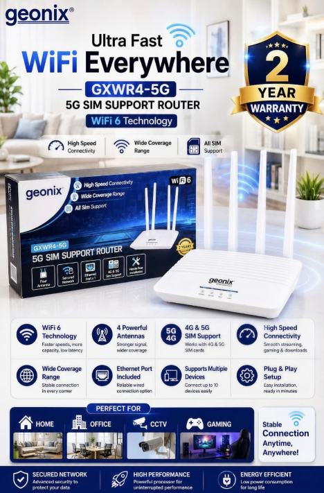 Geonix GXWR4-5G Ultra-Fast WiFi 6 Router with SIM Support
