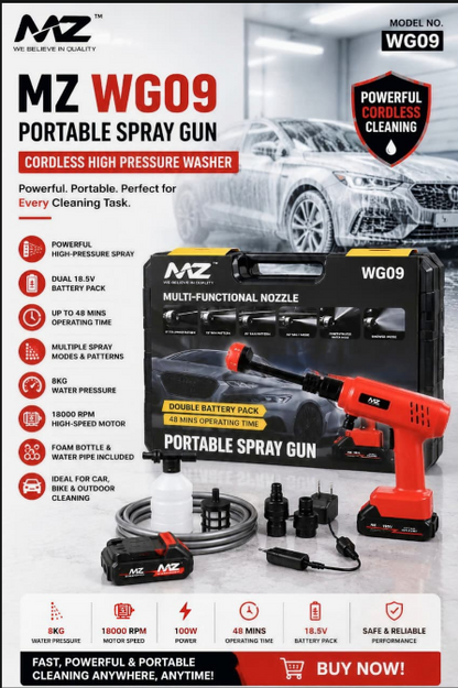 MZ WG09 Cordless High-Pressure Washer - Powerful Portable Cleaning