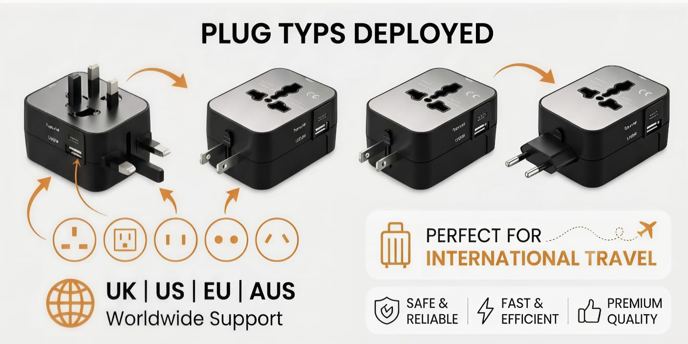 All-in-One Universal Travel Adapter with USB & Type-C Ports